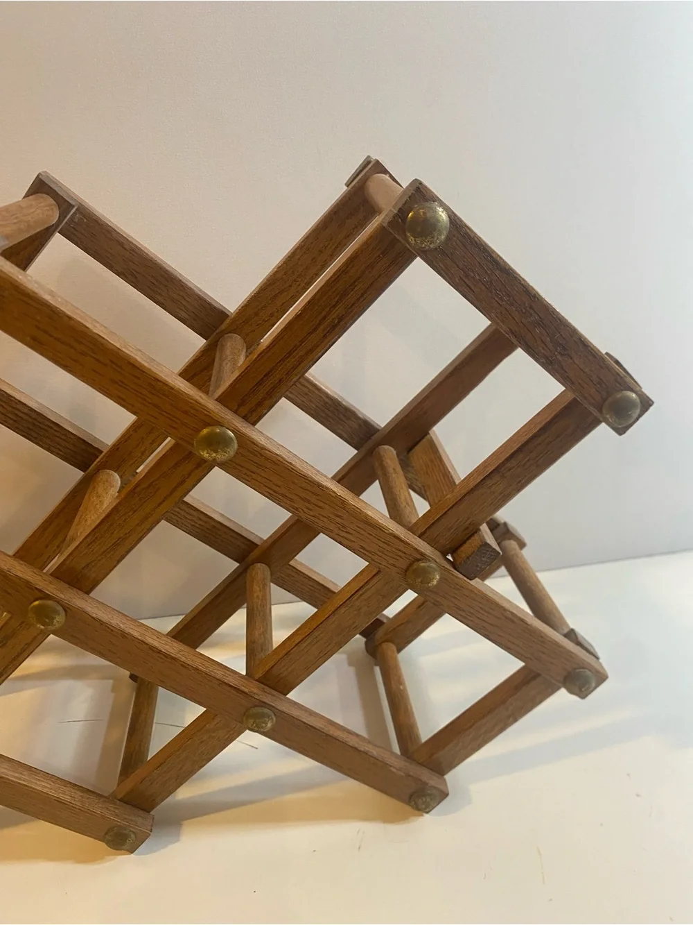 Vintage Solid Oak Wood 8 Bottle Accordion Folding Wine Rack 14”x22”